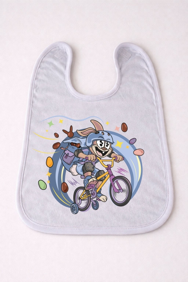 Bavoir lapin garçon sur vélo