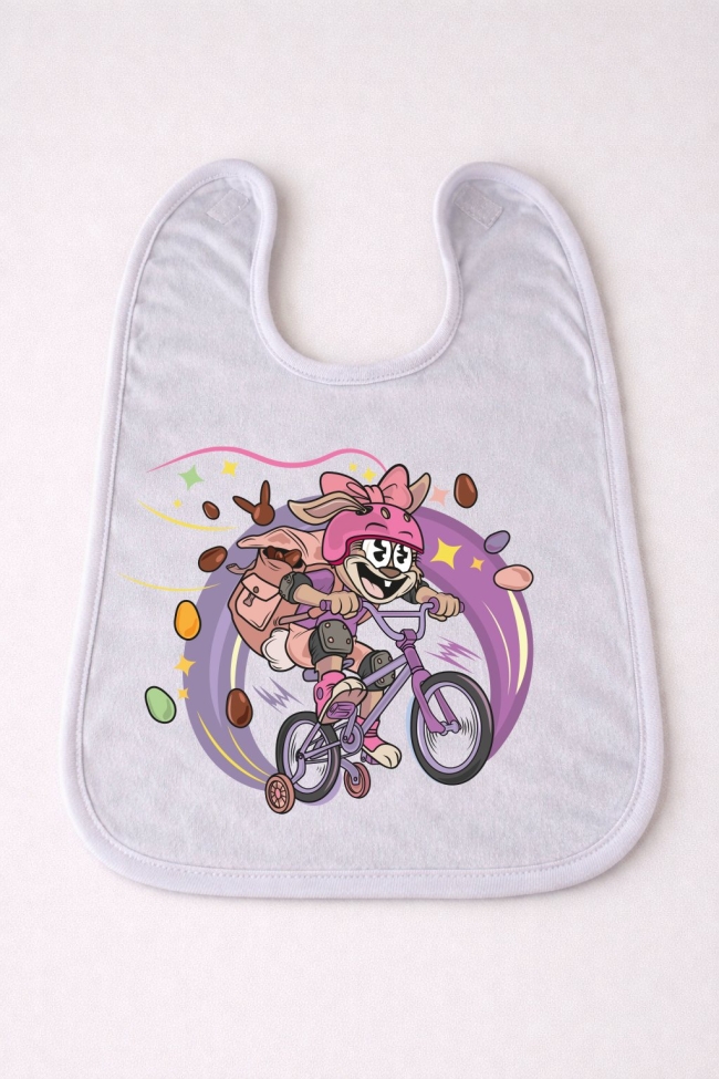 Bavoir lapin fille sur vélo