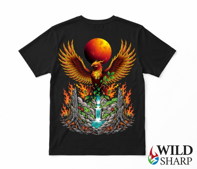 T-shirt homme, dos phénix, logo couleurs
